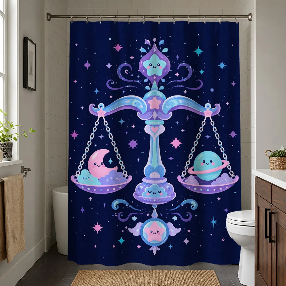 Celestial Balance Scale Shower Curtain Nursery Decor Moon Stars Planets Kids Bathroom Shower Curtain