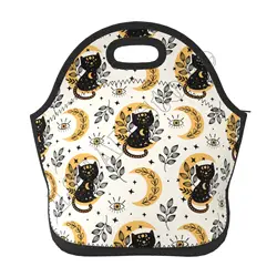 Neoprene Lunch Tote Bag Magic Cat Moon Witchy Thermal Lunch Carrying Bag, Lunch Box & Food Container, Insulated Soft Lunchbox