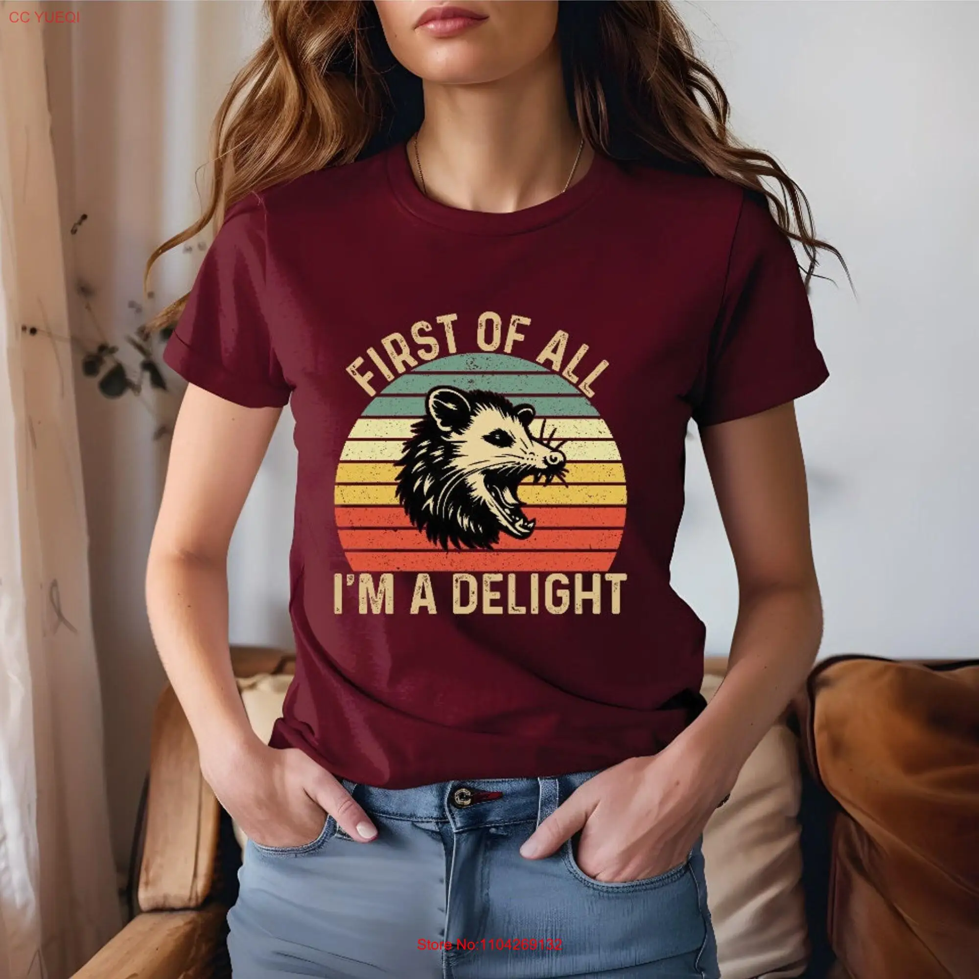 First Of All I'm A Delight Funny Possum Bella Canvas  Jersey T Shirt Retro Hissing long or short sleeves