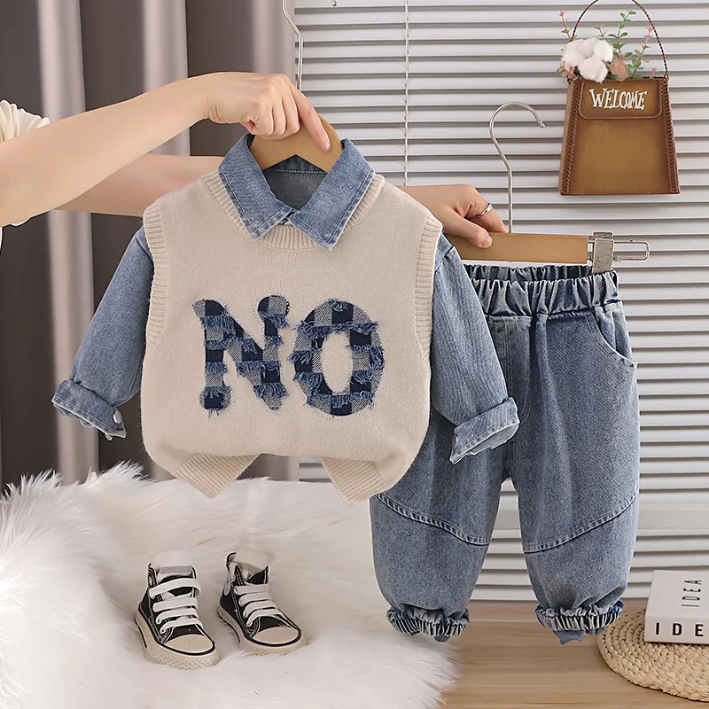 2026-spring-autumn-baby-boy-clothes-0-5t-letter-patchwork-knitted-sweater-vest-denim-shirts-pants-3-piece-boys-outfit-set