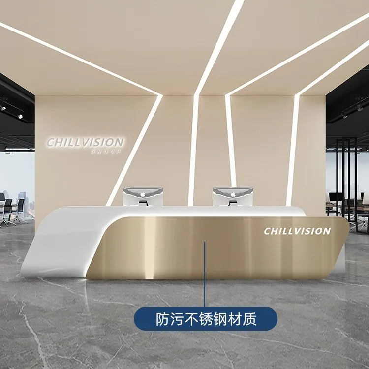 Pagina di cassa in acciaio inossidabile per salone di bellezza semplice e moderna per reception aziendale