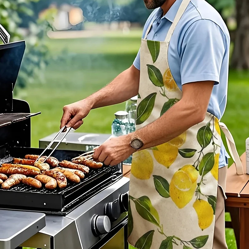 Stylish Cooking Baking Apron Lemon Pattern Kitchen Apron Kitchen Stain Proof Home Waist Circumference Cooking Sleeveless Apron
