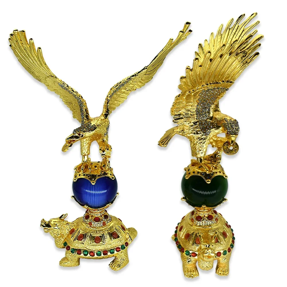 

China Sapphire Jade Kirin Golden Eagle Diamond Amber Ball Metal Ornament Crafts Collection Golden Eagle Decorative Gifts