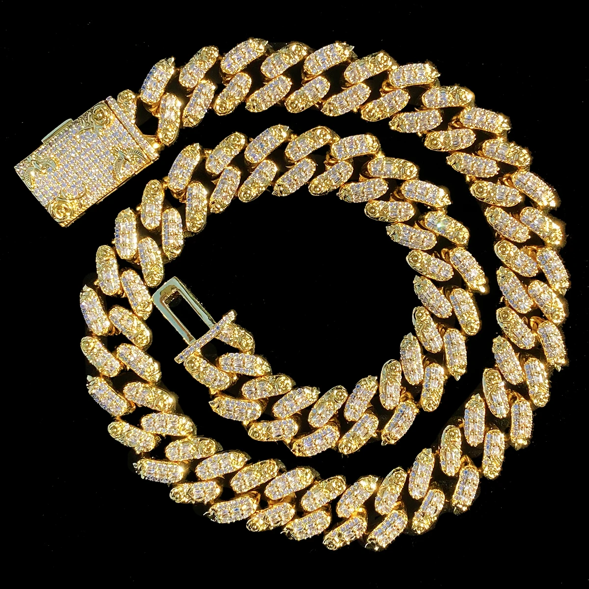 Aokaishen Iced Out Flora Dove Cuban Link Chain for Men Necklace Choker 5A Real Copper Gold Plated Hip Hop Jewelry