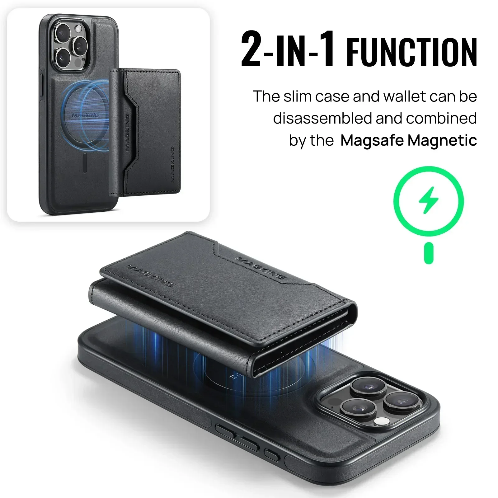 Detachable Premium Magnetic Wallet Case for  iPhone 17 16 15 14 13 12 ProMax RFID Blocking PU Leather with Card Holder