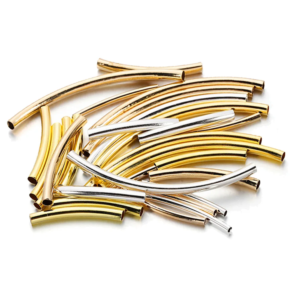 50-100Pcs/Lot 25-30mm Gold Stripe Copper Curve Tube Spacer Beads Connectors For DIY Bracelet&Necklace Jewelry Making Accessories