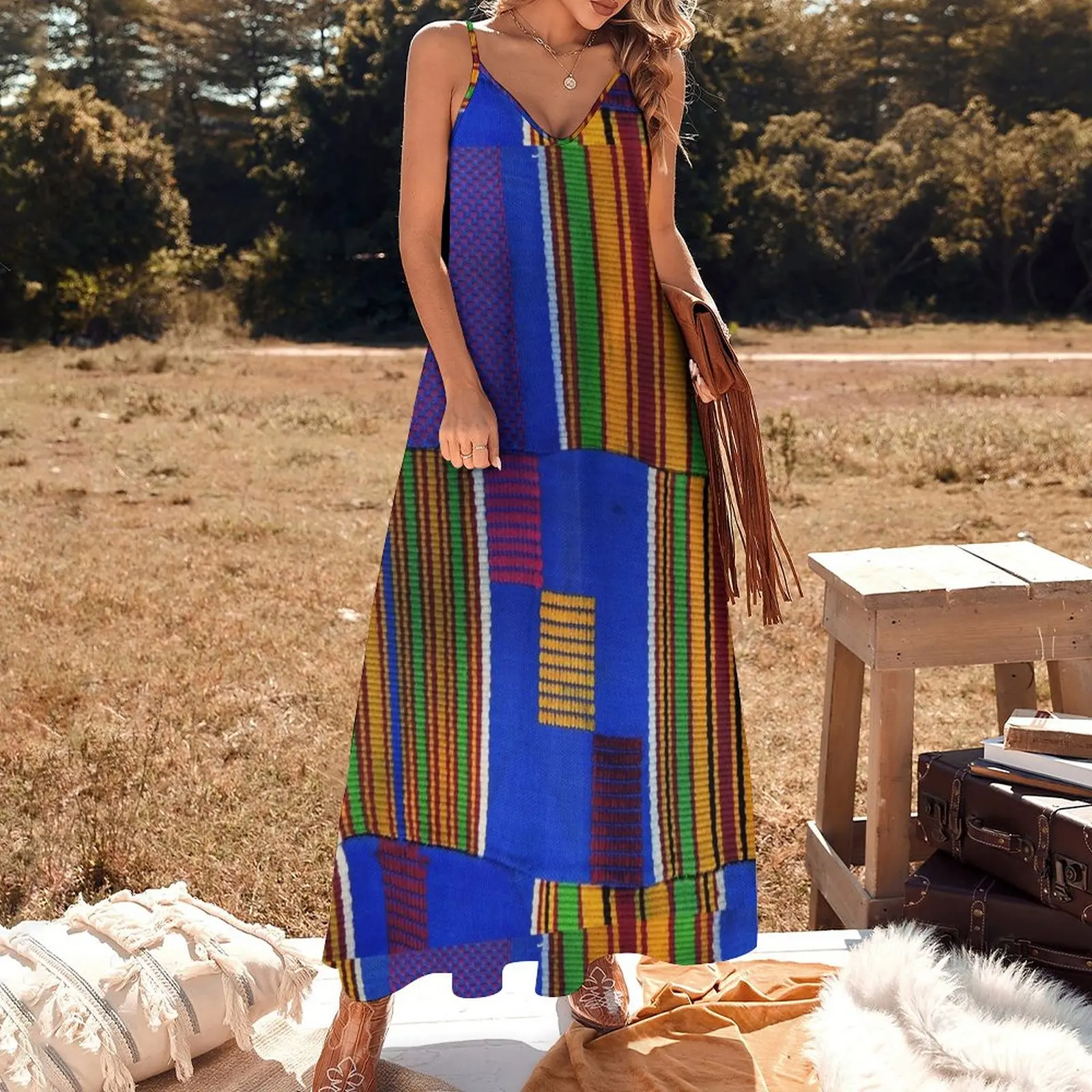 Kente Cloth Ghana West African Print Sleeveless Dress Female clothing chic and elegant woman dress Dress for pregnant women