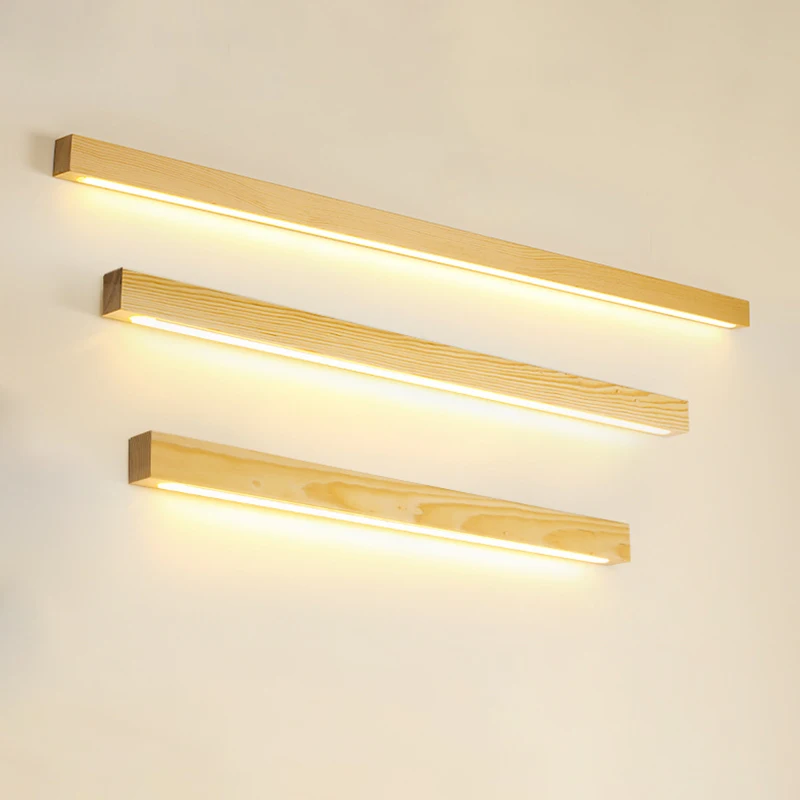 

Wooden strip lamp Modern Simple solid Wood Log Strip Wall lights Living room decor Background LED Light Bedroom Bedside lamps