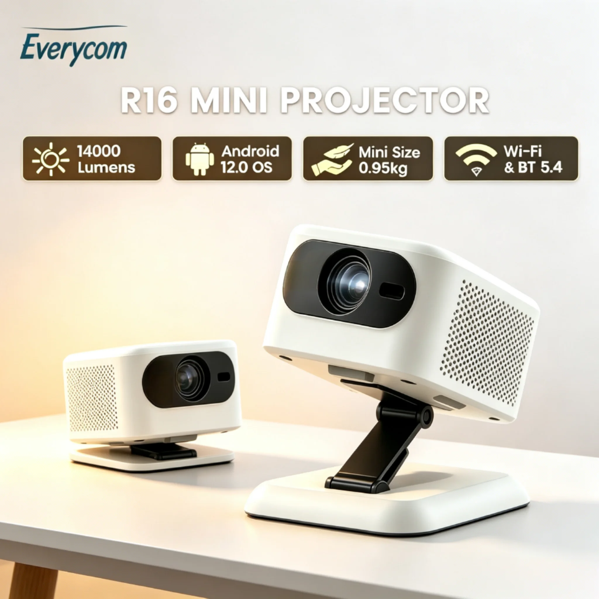Everycom R16 mini projector LED light source 14000 lumens Android version  automatic trapezoidal correction home theater