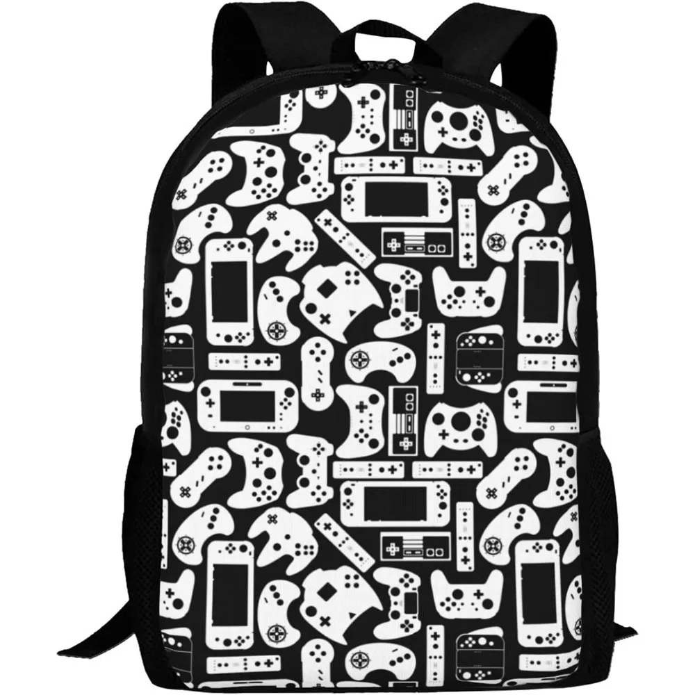 

Kids Video Game Backpack For Boys Girls Black And White Video Game Gamer Bookbags Elementary Middle High School Bag Large Capaci