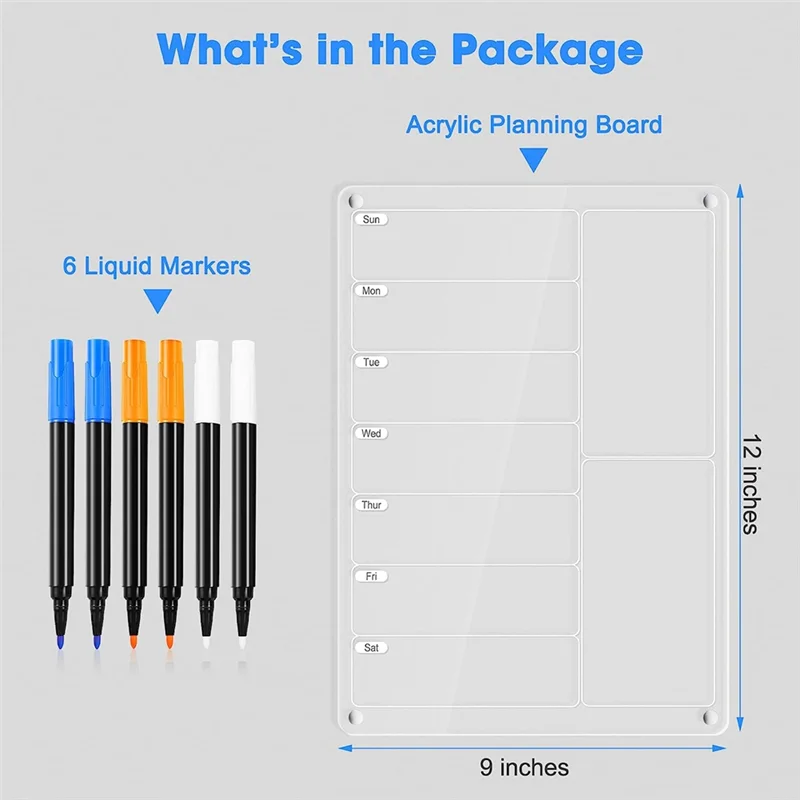 1Set Papan Menu Magnetik Perencana Makanan Untuk Kulkas, Papan Catatan Perencana Mingguan Transparan, Papan Tulis Kering Akrilik Untuk Kulkas