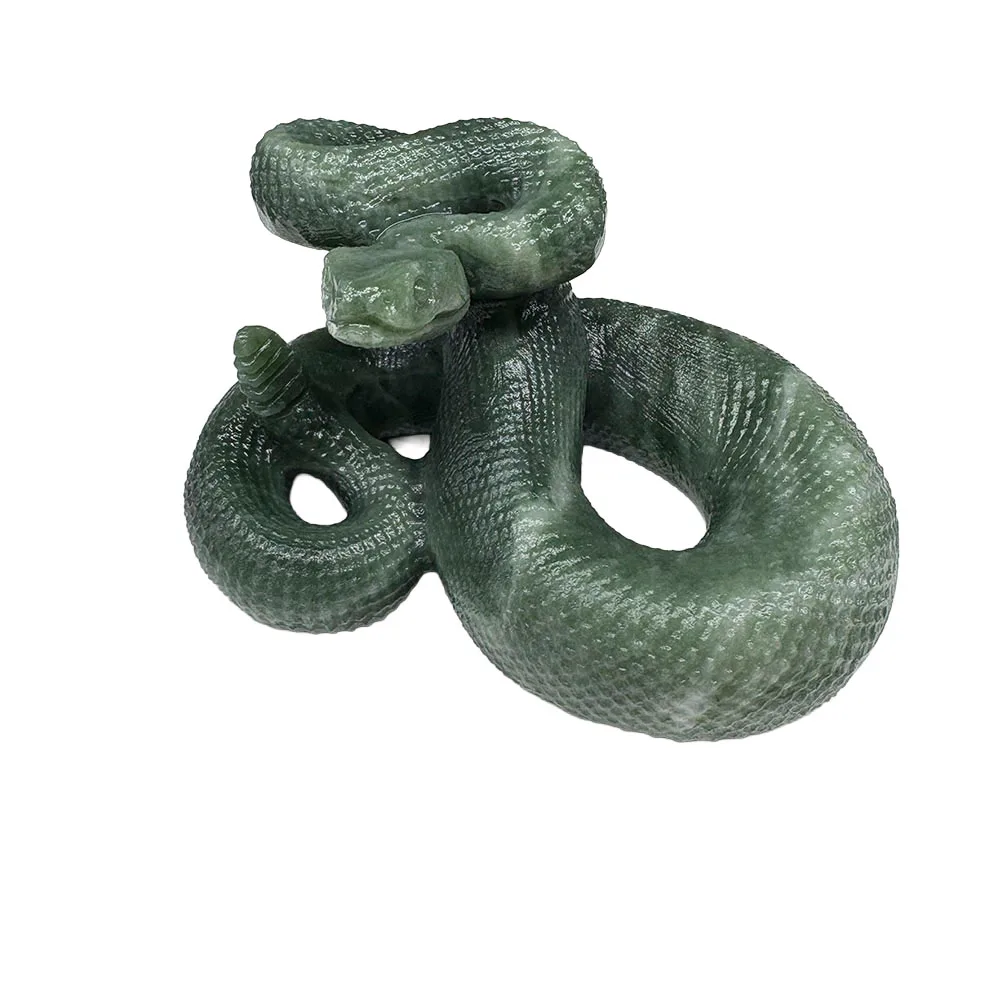 Custom Natural Xiuyan Jade Snake Figurine - 8cm Hand-Carved Gemstone Serpent Statue Healing Crystal Decor