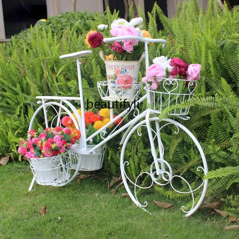 

YJ Outdoor European-Style Wrought Iron Bicycle Flower Rack Balcony Courtyard Shop Window Decoration Decoration