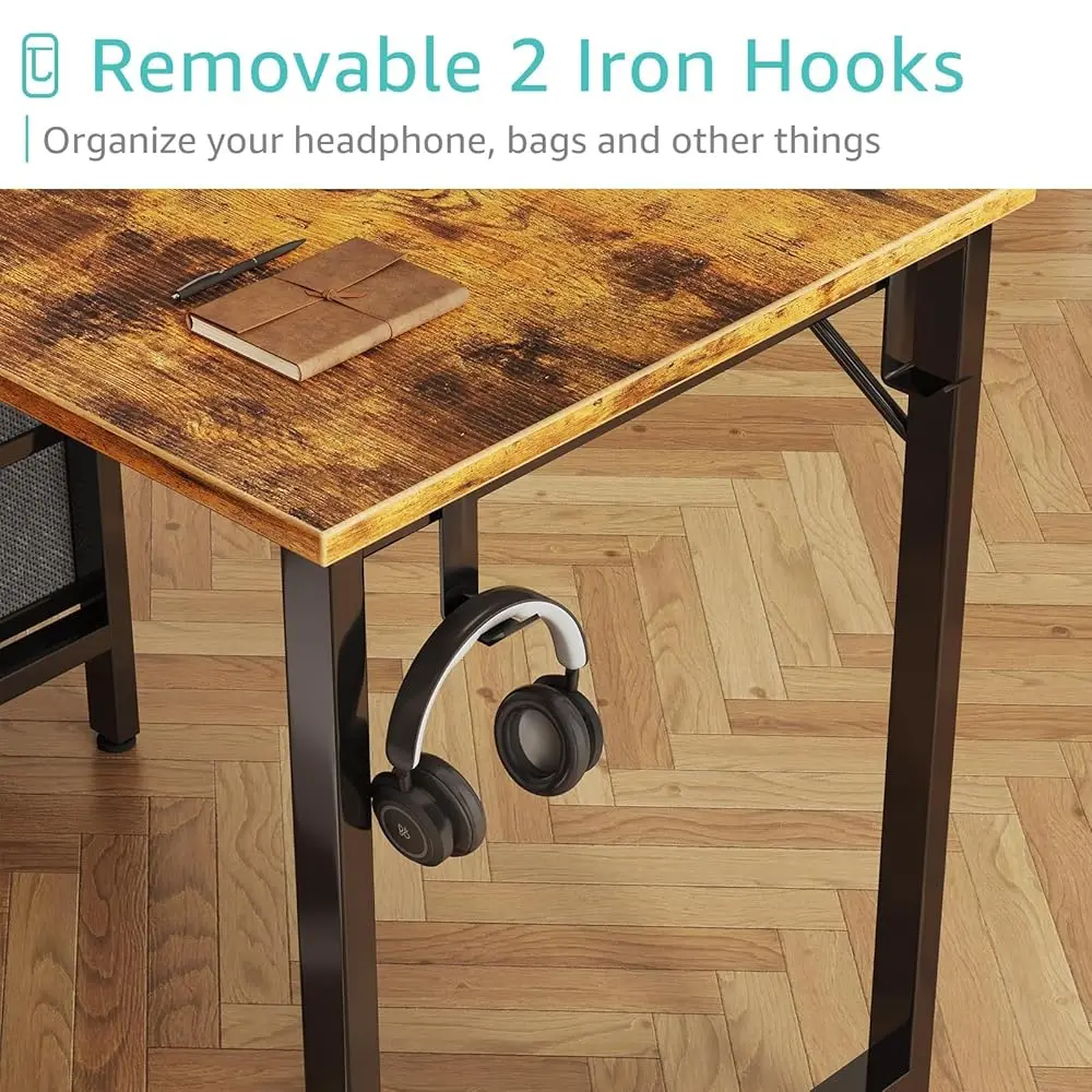 40 H Computer Desk With 4 Fabric Drawers, Kids Student Reversible Small Desks For Home Office Small Space, Work Pc Desk Table