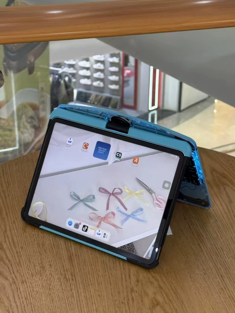 Ifacemall Keyboard Case For Ipad & Pro & Mini Various Size Case 360° Rotatable Transparent Crystal Magic Keyboard Case