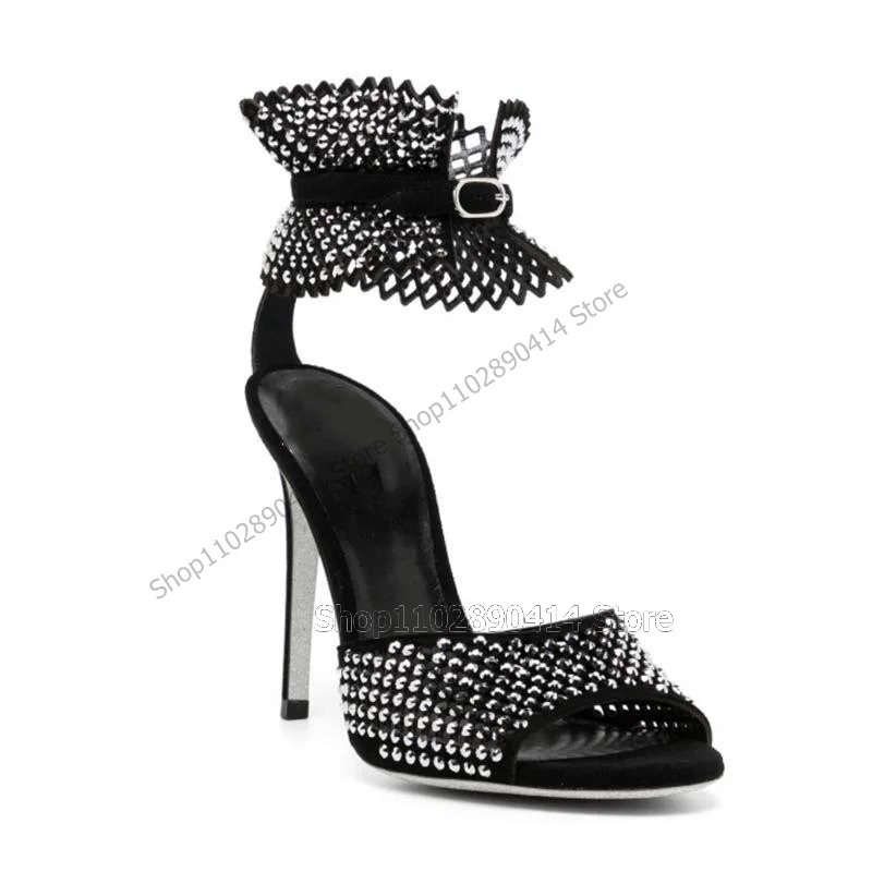 Pink strass Decor Hollow Design Open Toe sandali cinturino con fibbia alla caviglia scarpe da donna tacchi alti sottili nuovo 2023 Zapatos Para Mujere