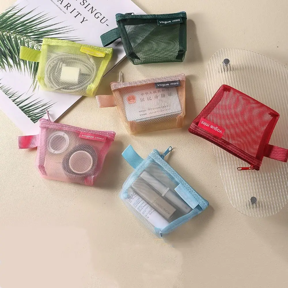 Cute Nylon Transparent Mesh Storage Bag Lipstick Bag Small Item Bag Mini Coin Purse Makeup Bag Coin Bag Cosmetic Bag Gift