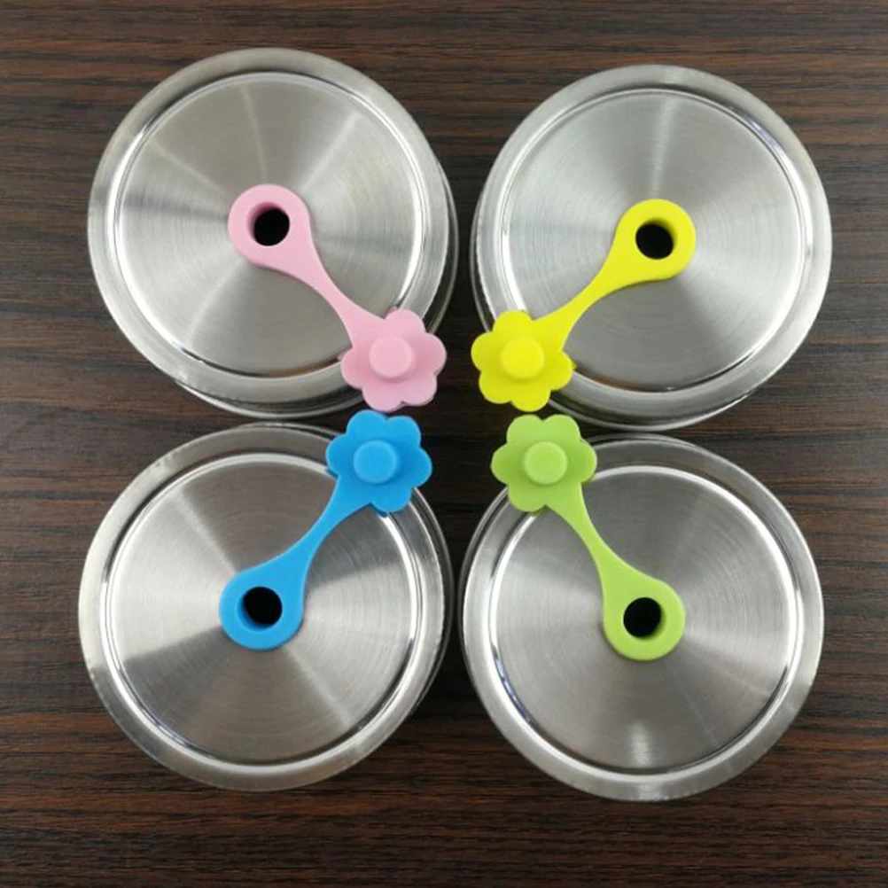 

4pcs Stainless Steel Straw Lids for Glass Jars Wide Mouth Containers Kitchen Canning Anti Leakage Metal Storage Protectors