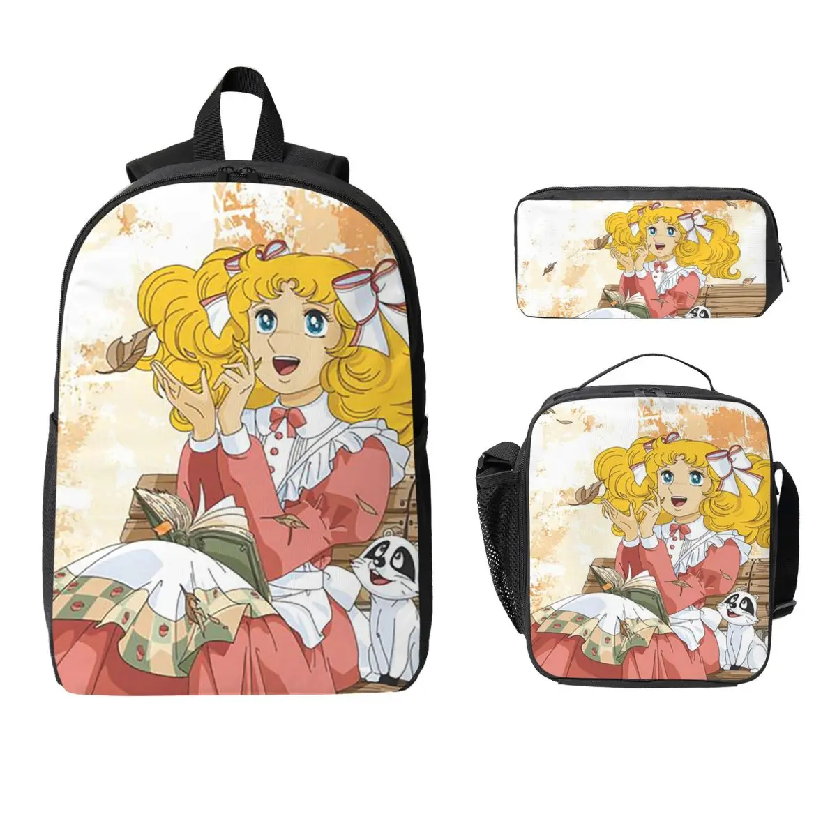 Cartoon Animation Candy Candy Backpack Boys Girls BookBag School Bag Laptop Shoulder Bags 3ps Insulated Lunch Bag Pencil Case