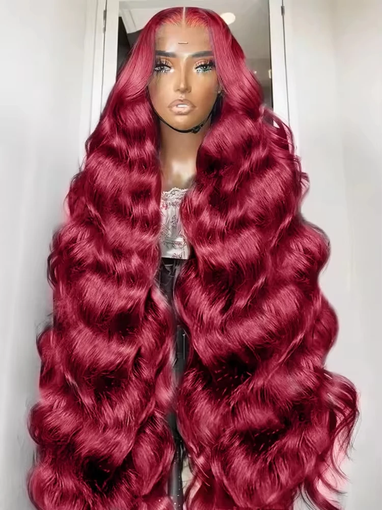99J バーガンディ 13x4 透明ボディウェーブ レースフロントウィッグ 人毛 プレプラッキング済み 99j バーガンディ レッドワイン グルーレス人毛ウィッグ