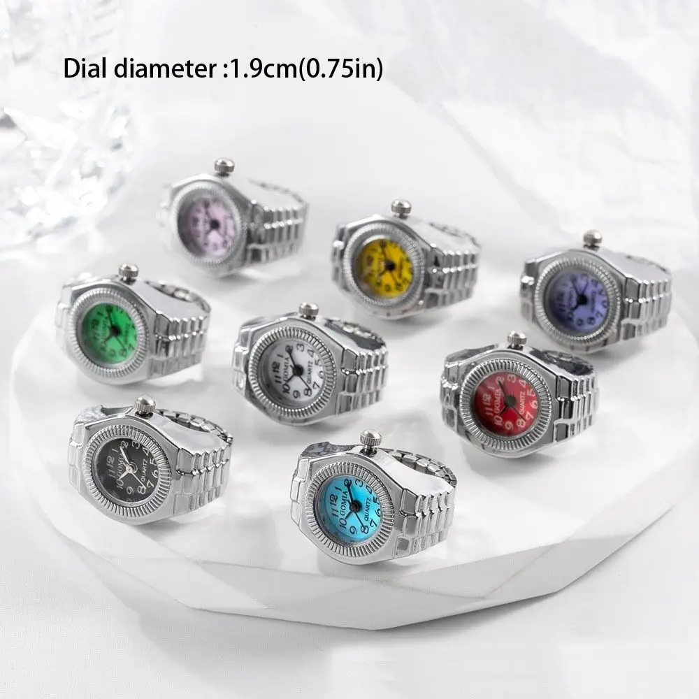 Punk Mini Finger Watch Rings Creative Elastic Strap Watches Couple Rings Alloy Roman Quartz Watch Rings view 6