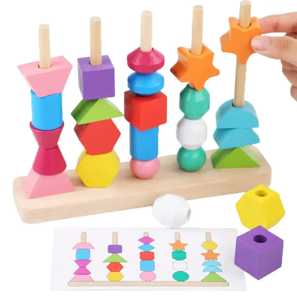 Jouets en bois Montessori, jeu de Puzzle de couleurs et de formes assorties, Cognition de perles colorées, jouets éducatifs précoces pour enfants, cadeau pour enfants
