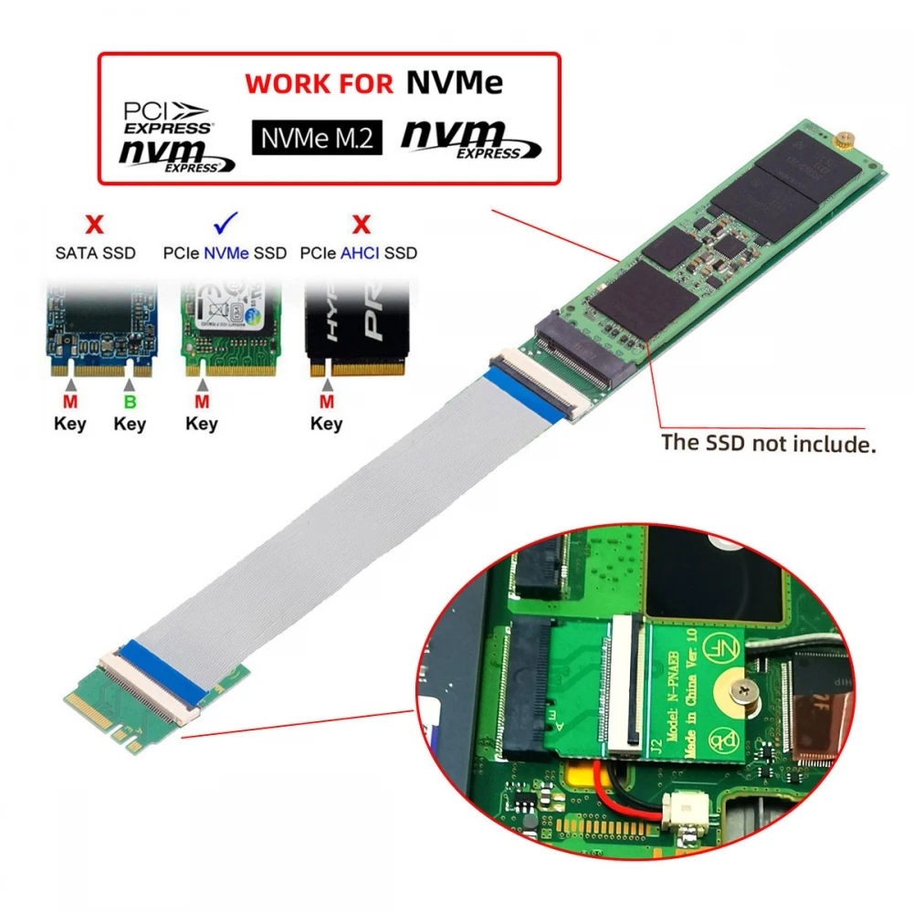 MVME M.2 extension cable NVME M-key Female to 2230 NGFF A+E-Key Male for Laptop Mainboard SSD 2280