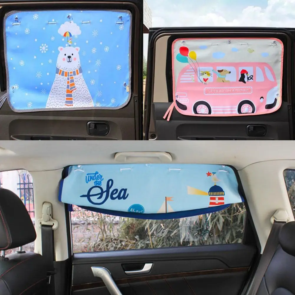 Car Sun Shade Car Cover Cartoon Rear Side Window Curtain Film Car Sunshade Visor Heat UV Protection for Baby Kid Children