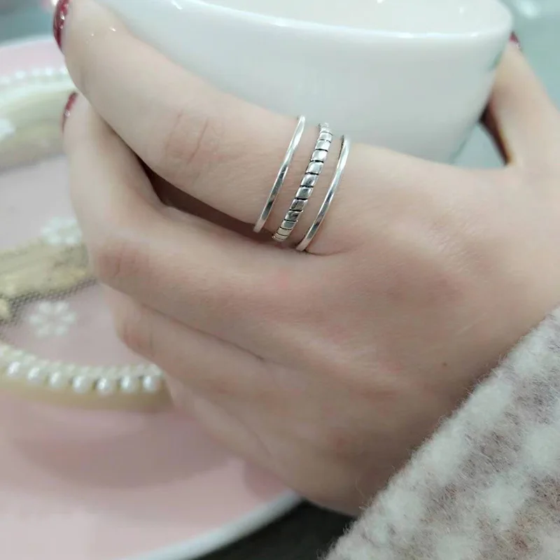 

New Temperament Punk Twist Hollow Double 925 Sterling Silver Jewelry Wild Personality Opening Rings R051