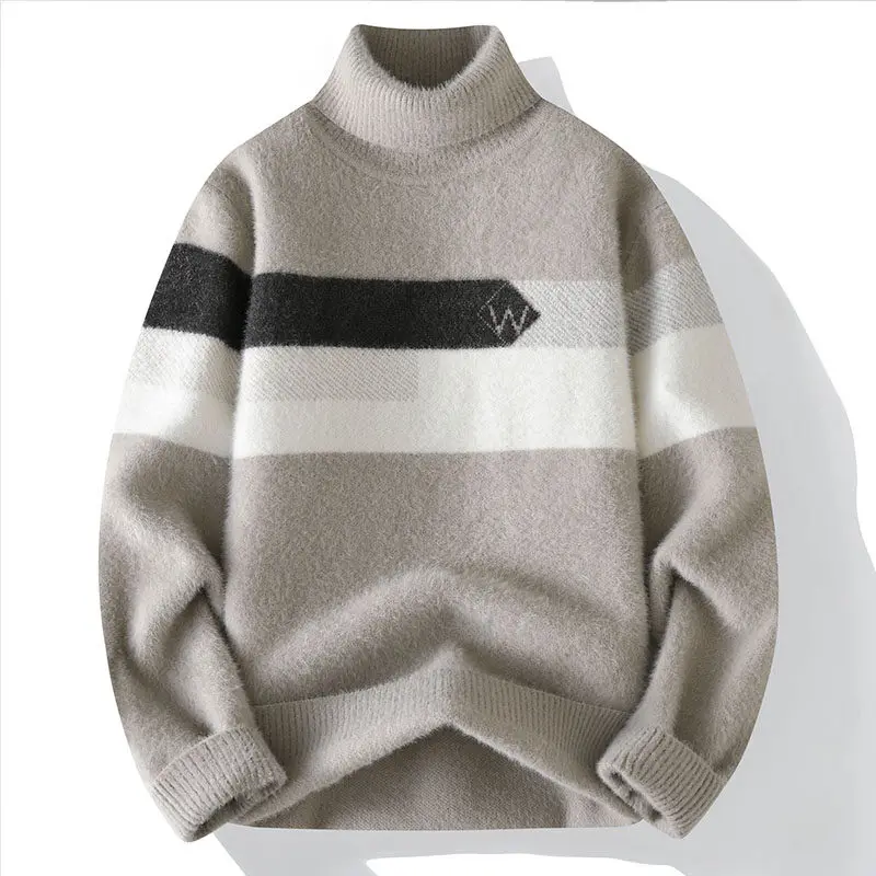 Männer Mode Farbe block Pullover Männer Casual Stricken Pullover Herren Dicke Warme Lose Gestrickte Pullover 2024 Winter Streetwear