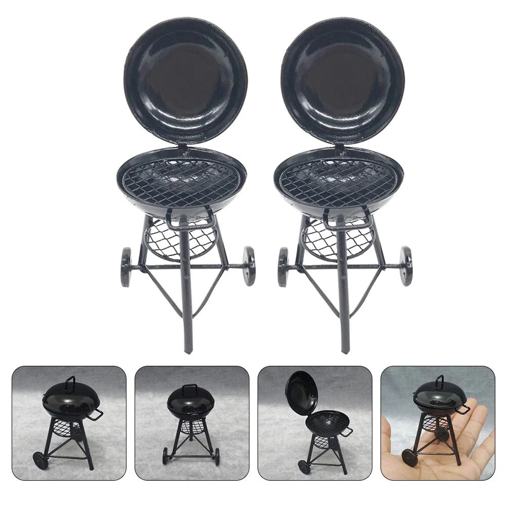 

2 Pcs Mini Grill Scene Model Decoration House Toy 1:12 Household Ornament Miniature Dollhouse Oven Iron Circular Kids