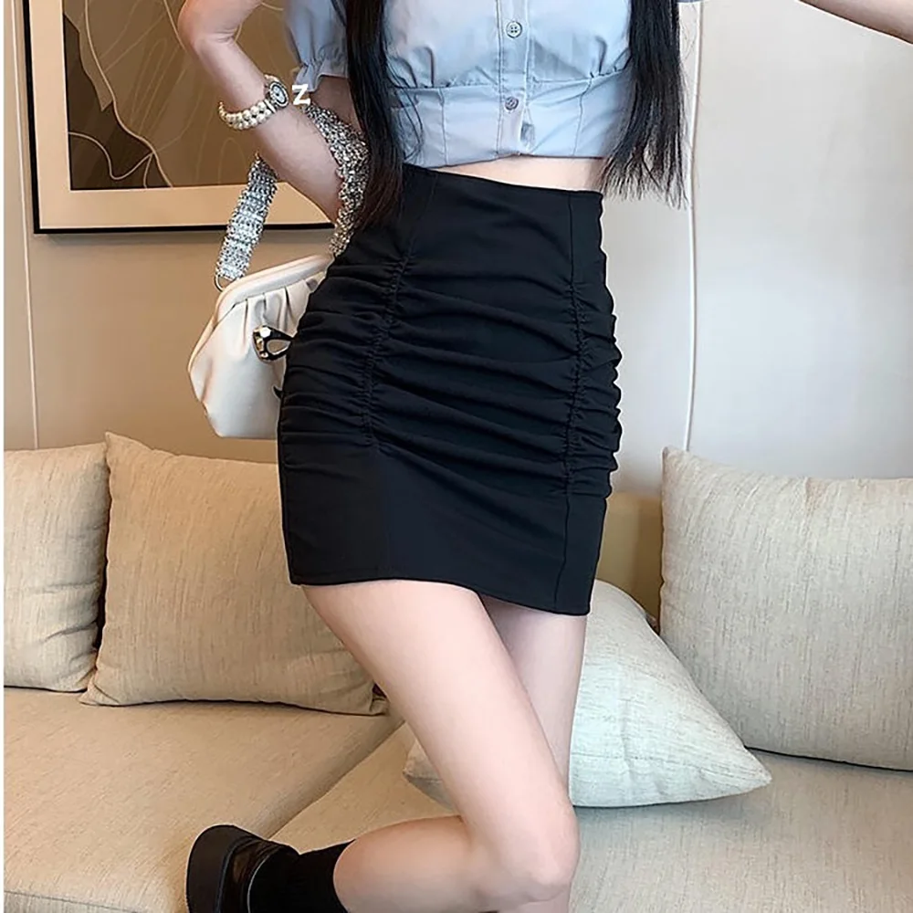 2024 New Spicy Girl Pleated High Waist White Wrapped Hip Skirt Summer Women's Sexy A-line Short Skirt Versatile Slim Fit Skirt ﻿