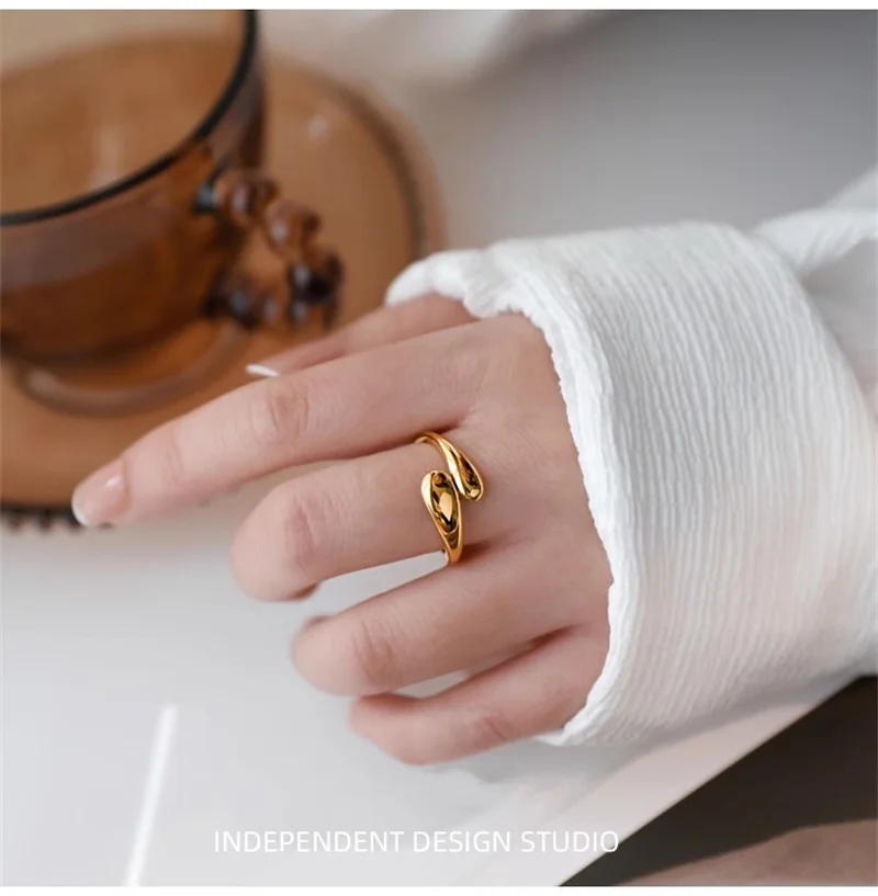 Punk Rock PVD Plated Chunky Dome Thick Teardrop Rings for Women Glossy Stainless Steel Golden Dupes Lightweight Jewelry Gifts