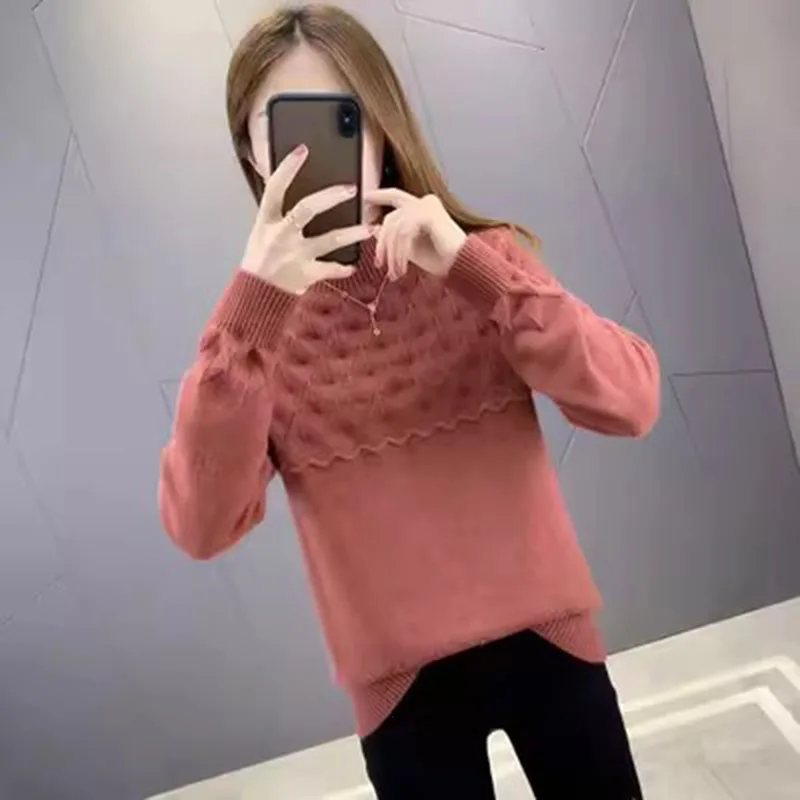 Wool Cashmere Sweater 2024Autumn Winter New Women's Half Turtleneck Pullover Sweater Casual Solid Jacket Warm Knitted Top Female