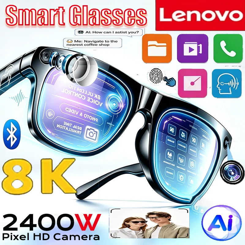 Lenovo AI 2400MP 8KHD Smart Glasses Vedio Translation Women Men Hands-Free Call AI Chat Logging Music Playback Smart Sunglasses