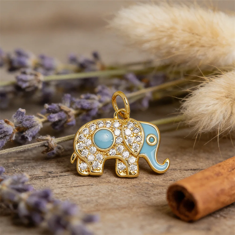 

4Pcs Pendants Brass Rhinestone Elephant Charms Enamel Animal Accessories for Diy Jewelry Necklace Bracelet Making for Women Men