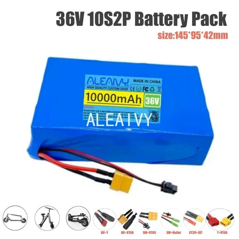 36V 10S2P lithium battery, 10000mAh with BMS, suitable for 42V electric scooter skateboard with built-in 18650 battery pack.