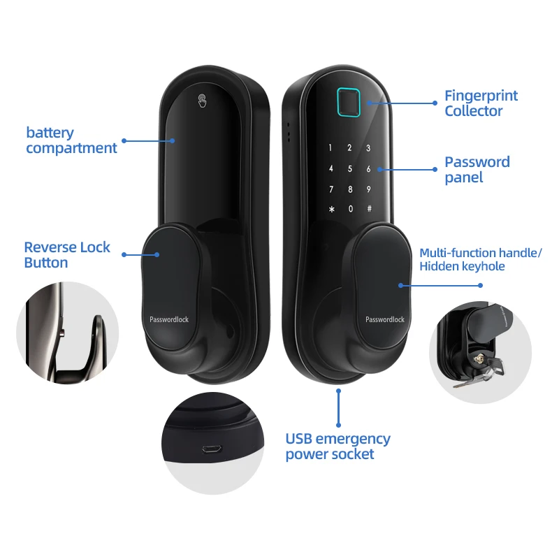 ระบบล็อคประตูโรงแรมแบบไร้สายอัจฉริยะ Single Tongue 60 Mortise พร้อมระบบสแกนลายนิ้วมือ TTLock