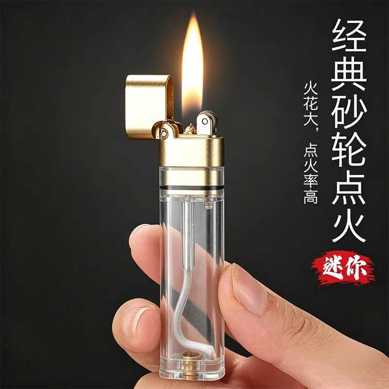 Lightweight and Compact Classic Grinding Wheel Ignition Lighter, Transparent Visual Oil Compartment Lighter