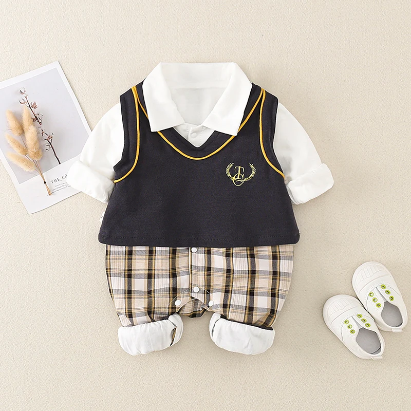 

Jenny&DaveInfant Bodysuit Long Sleeve Full Moon Boys Spring Autumn Set One Year Old Vest Romper Creeper Gentlemen's Clothing Chi