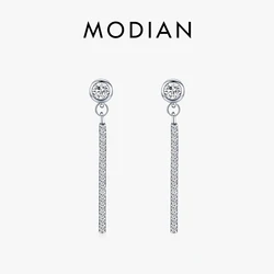Modian 2021 Sparkling Dangle Ear Real 925 sterling Silver Classic Swing Clear CZ Drop Earrings For Women Wedding Jewelry Arete