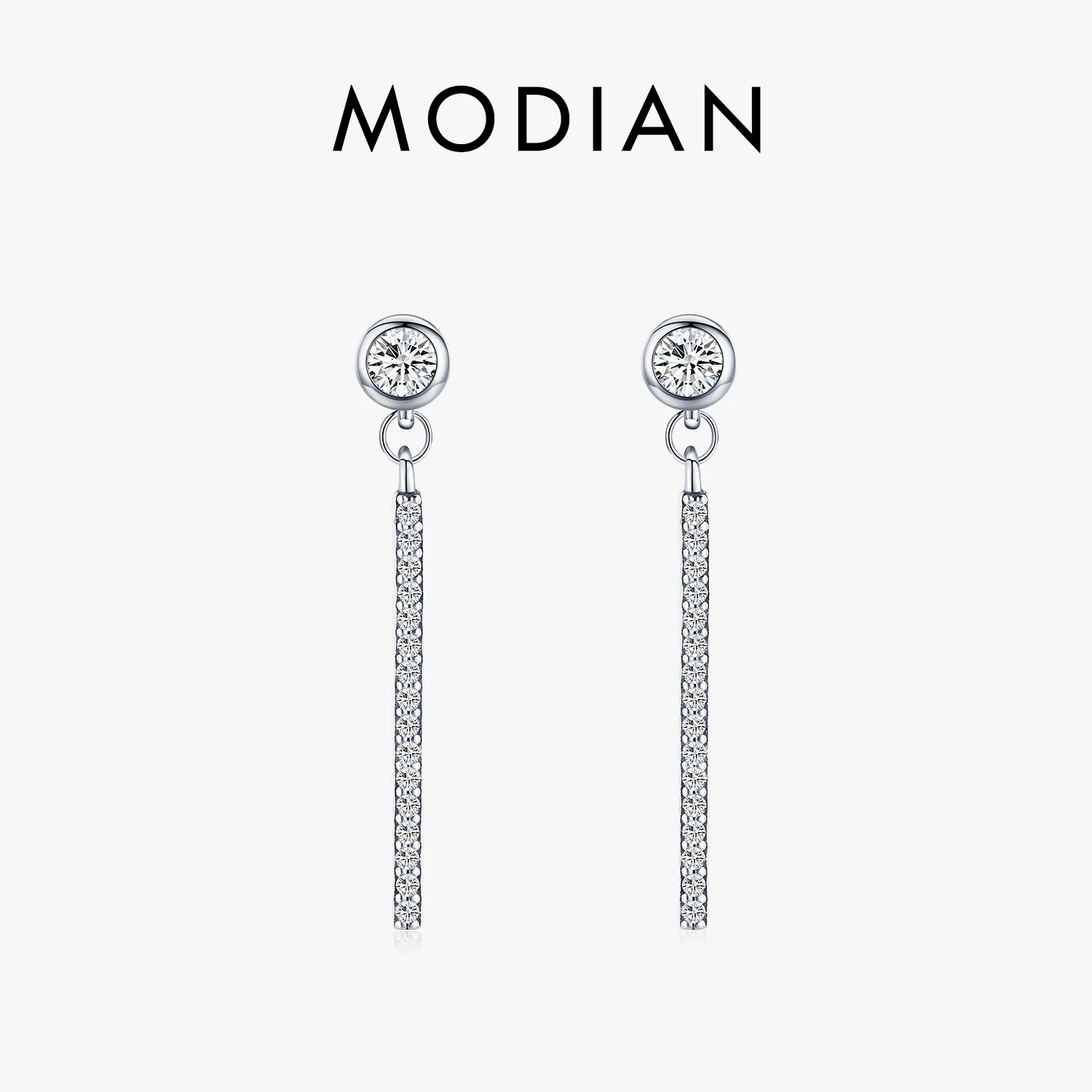 Modian 2021 Sparkling Dangle Ear Real 925 sterling Silver Classic Swing Clear CZ Drop Earrings Dla kobiet Biżuteria ślubna Arete