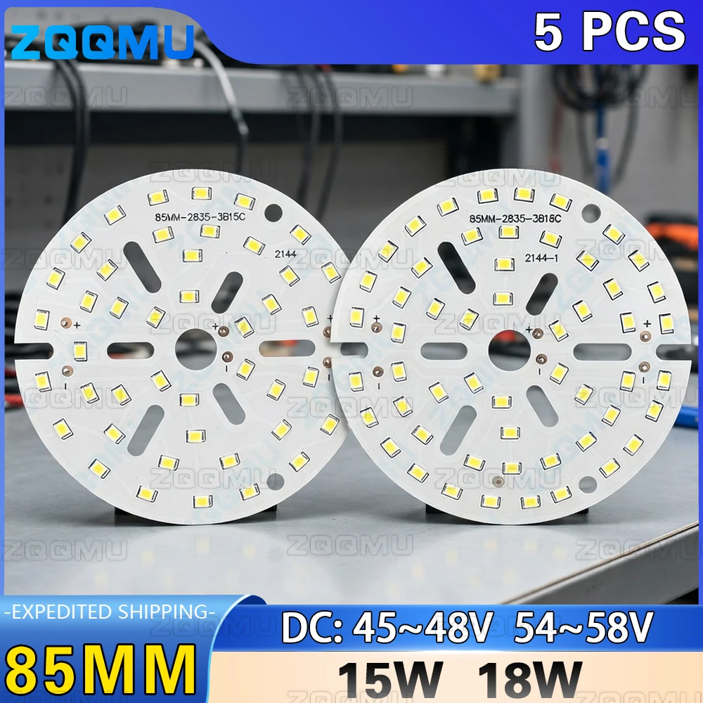 5PCS 18W LED SMD 2835 Chip Round Light Source Plate 85MM 54-58V 54-85V For Downlights Ceiling Lamp DIY Module Source Plate