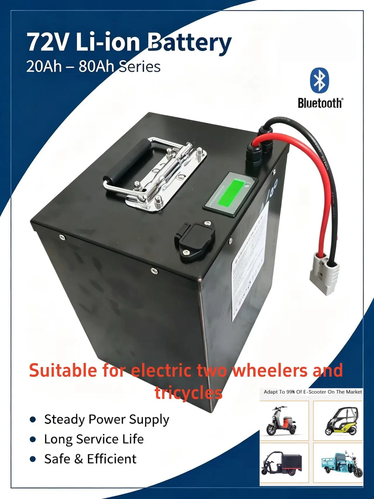 Lithium-ion Batterie 72V 20AH 30AH 40Ah 50AH 60AH 70AH 80Ah Avec BMS Pour Moto Voiture Électrique Pédale Énergie Chariot De Golf
