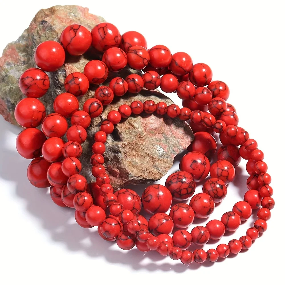 4 Pieces New Women's Fashion Synthetic Red Turquoise Bracelet Set Daily Party Bracelets