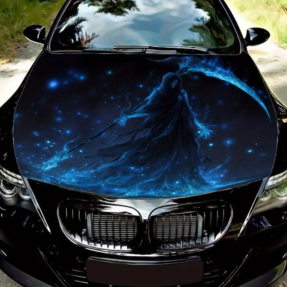 

Автомобильная пленка Blue Flame Blade Death Reaper, водонепроницаемая наклейка на капот автомобиля из ПВХ, самоклеящаяся устойчивая к царапинам наклейка, подходит для грузовика