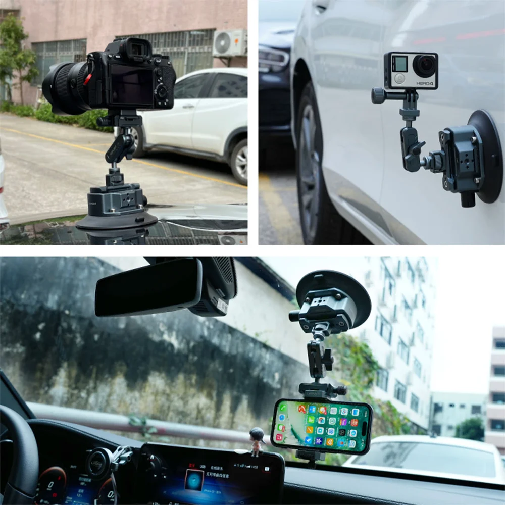 New Hand Pump Car Suction Cup Phone Action Camera Holder W NATO 360 Adjustable 1/4\