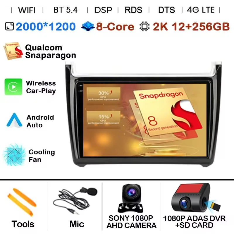 Android 15 Auto Radio 2Din CarPlay Multimedia Videospeler voor Volkswagen VW POLO sedan 6R 2008-2020 GPS Navigatie Autoradio - afbeelding 1