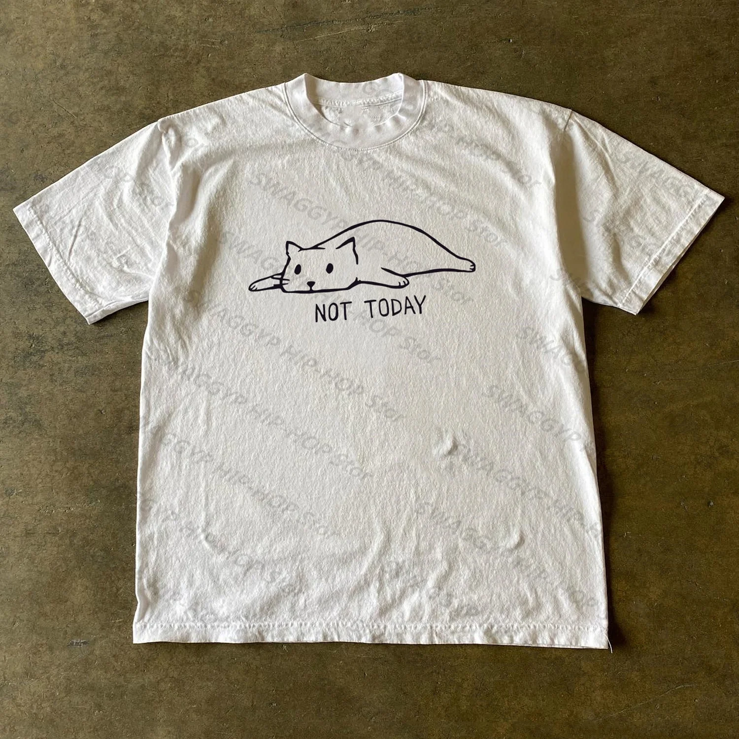 

[XNF Official Store]260 Of Grams Heavy Cotton! Lying Flat Kitten Fun nNiche Design Vintage Oversize T-shirt Men's Women's Tops