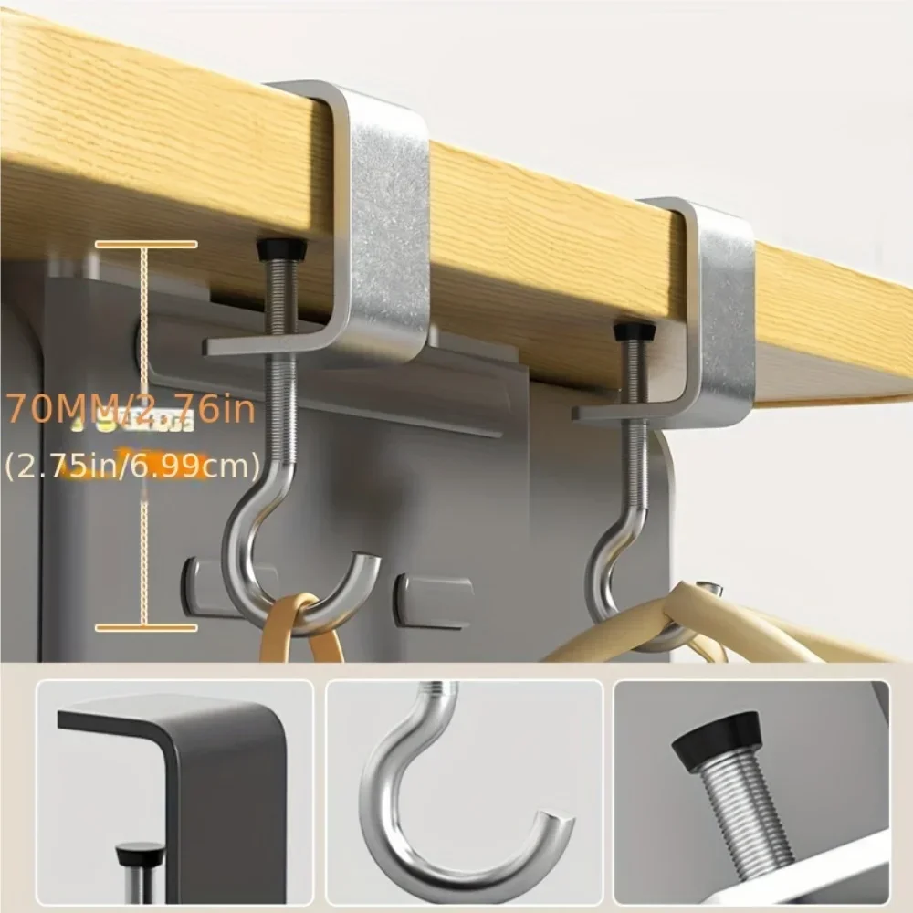 1/2pcs 360° Rotatable Steel Table Hooks - Detachable, Non-Destructive Installation for Office Desks, School Dormitories view 4